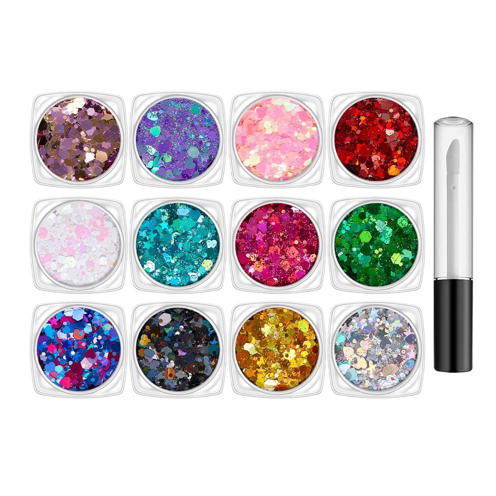 Paillettes pour le visage avec colle séchage rapide pour maquillage de fête