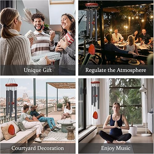 Vista 150 de Campanillas de viento grandes de aluminio de 37 pulgadas para crear un ambiente zen, adecuadas para exteriores, con atrapador de viento, adecuadas