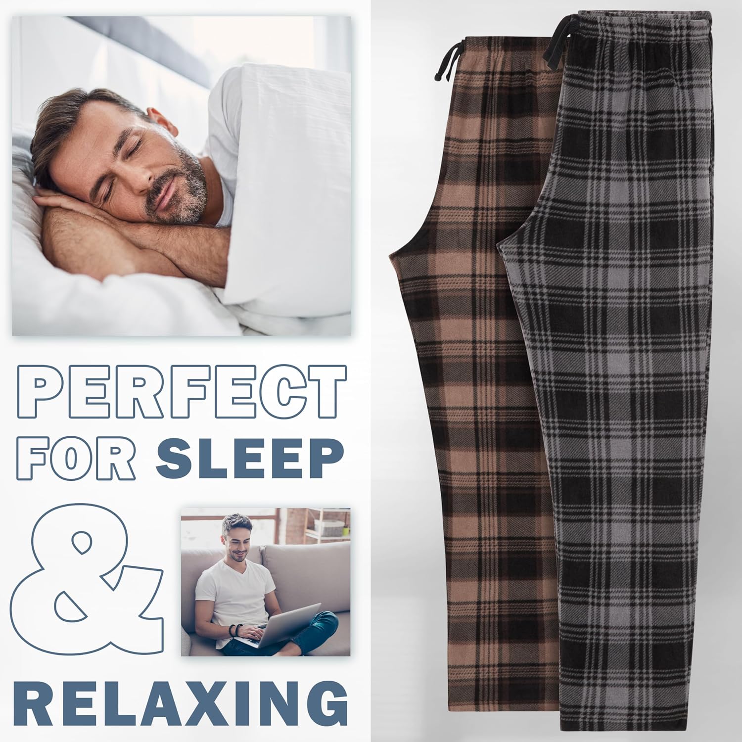 Get Trend 2 Pack Pajama Pants for Men, Teens, Lounge Pants with Drawstring Waist, Comfy Sleepwear, Loungewear, Gifts for Men