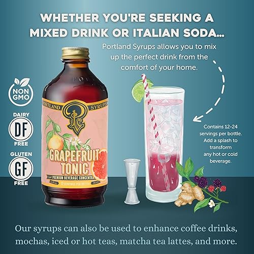 Miniatura 3 de Portland Syrups - Jarabe tónico de pomelo, para hacer deliciosos cócteles, cócteles sin alcohol, té, refrescos, bebidas de café y más, 12 onzas con