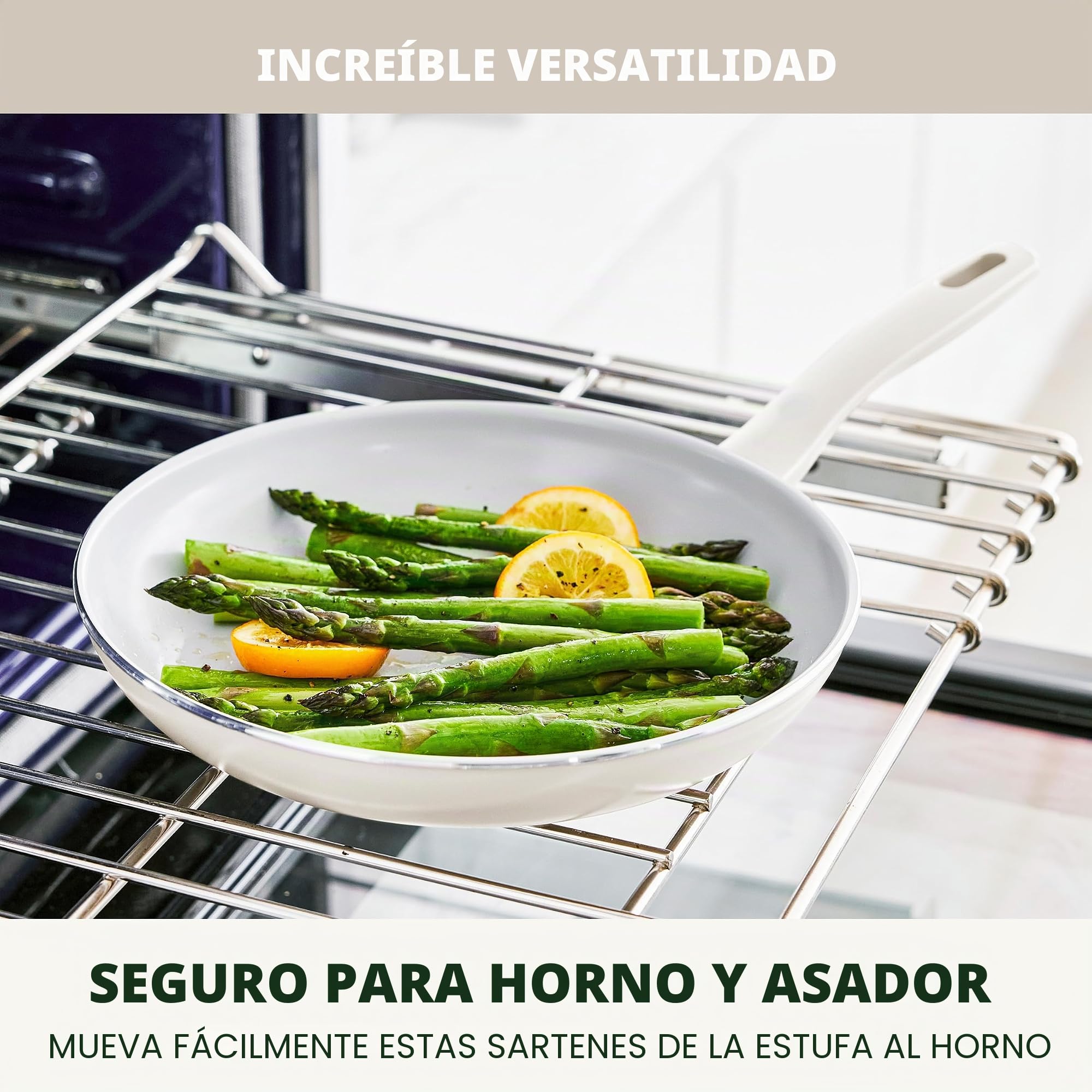 Greenpan Dover - Juego de sartenes antiadherentes de cerámica saludable, de 8 y 10 pulgadas, sin PFAS, aptas para lavavajillas, mango de agarre cómodo, color blanco crema