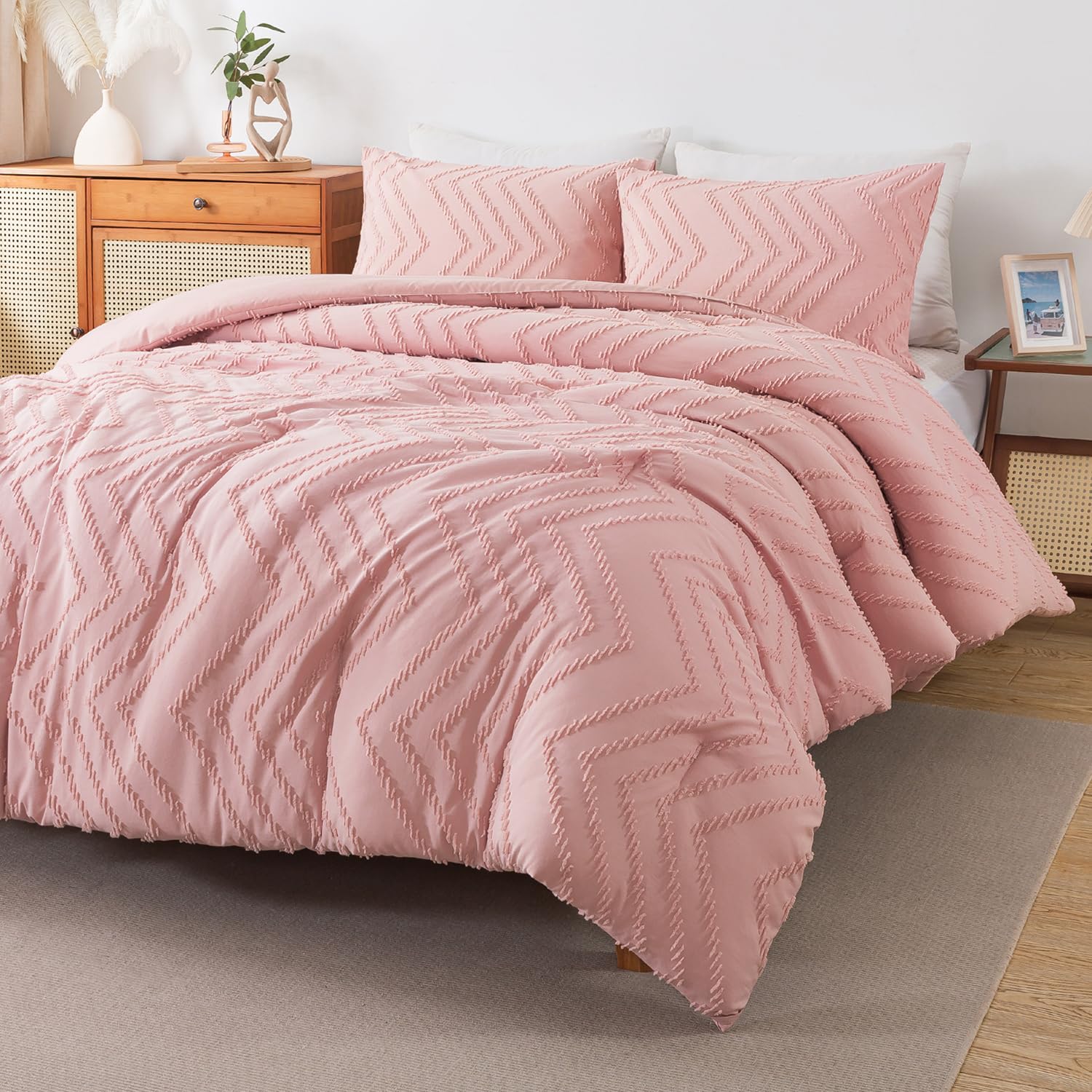 Andency Blush Pink Comforter Set Full Size, 3 Pieces Soft Bedding Set