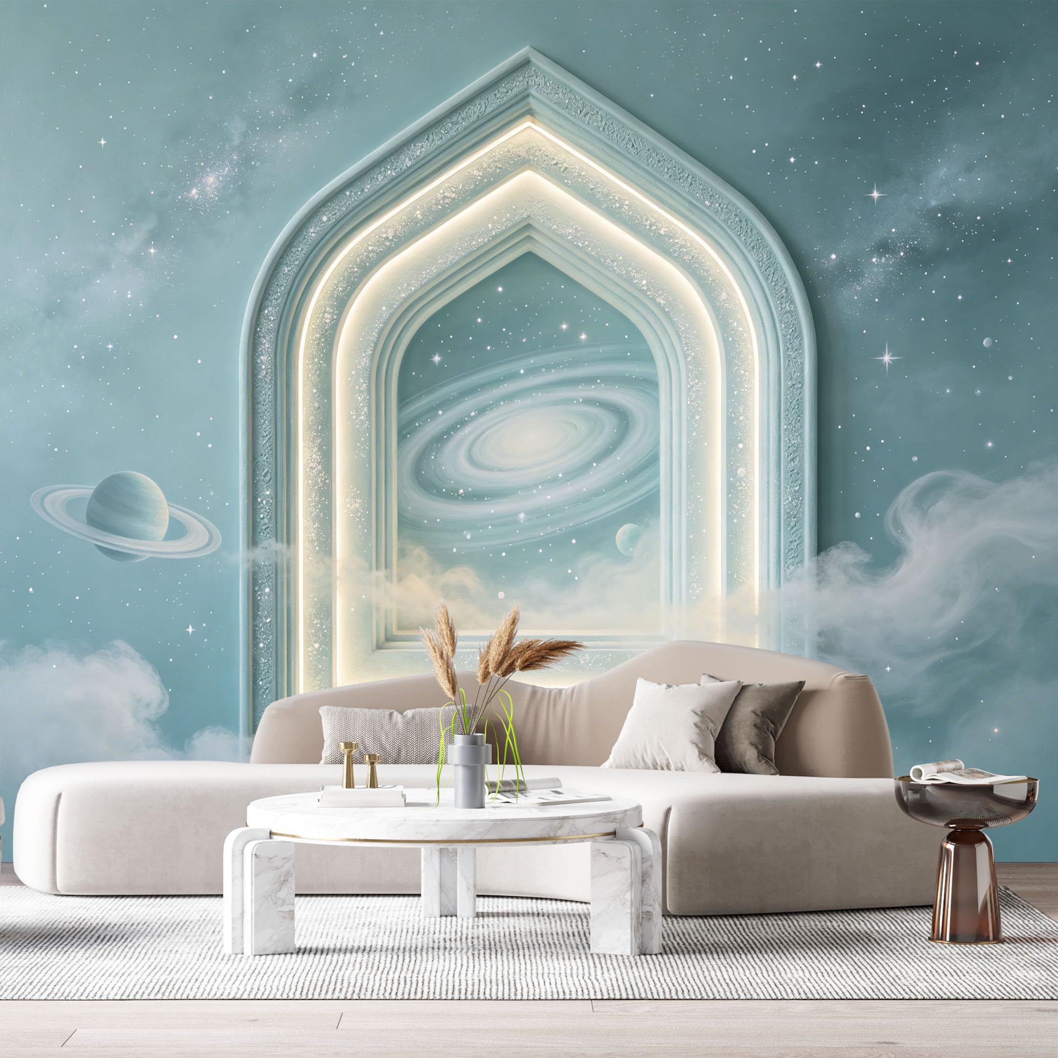 Custom Size Wall Murals Modern Galaxy Planet Archway 3D Trompe L'Oeil SelfAdhesiveWall Fabric Removable Wallpaper Wall Decor for Living Room Bedroom Bathroom