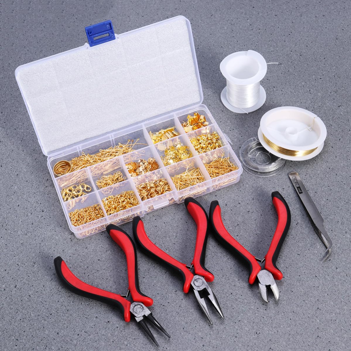 Healeved Kit D'apprêts de Bijoux en Métal pour DIY Pinces Rondes et Diagonales, Accessoires Complets pour Création de Bracelets et Colliers Artisanaux