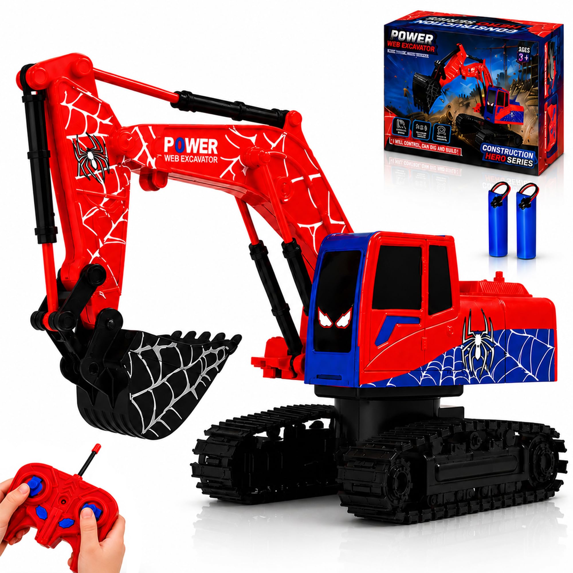 Sprider Escavatore RC Giocattolo per Bambini 3-12 Anni, Cingolato Telecomandato con Braccio Mobile, Modalità Demo Automatica, 2 Batterie Ricaricabili, Gioco da Cantiere Regalo