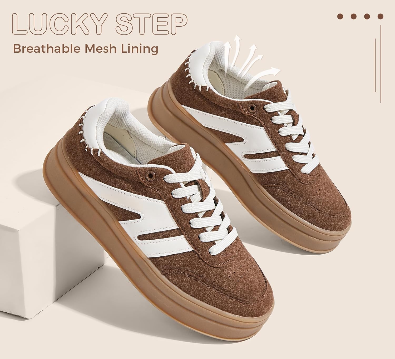 LUCKY STEP Women's Platform Retro Fashion Sneakers Classic Casual Gum Rubber Sole Skate Trainer Tennis Walking Shoes Thick Sole Trendy Footwear - Image 6