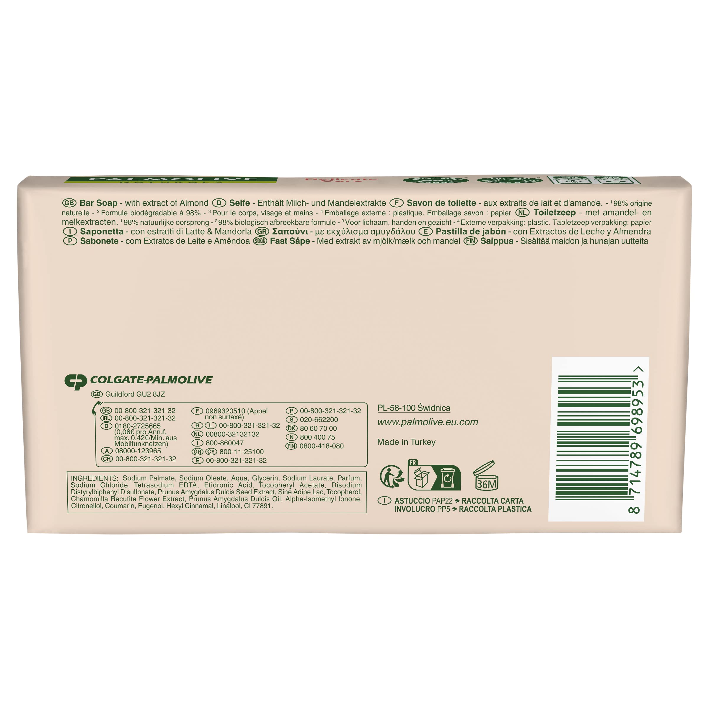 Palmolive Naturals Jabón, Leche de Almendras, 3 Unidades