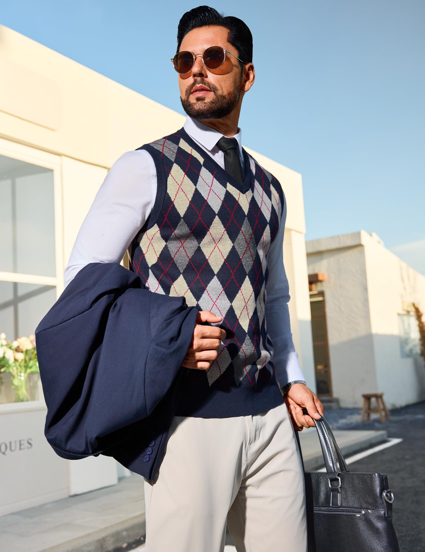 Sykooria Gilet Maglione da Uomo con Scollo V Maglioncino Smanicato Senza Maniche Pullover Gilet Cotone in Maglia Invernale Maglioni e Cardigan da Uomo Casual