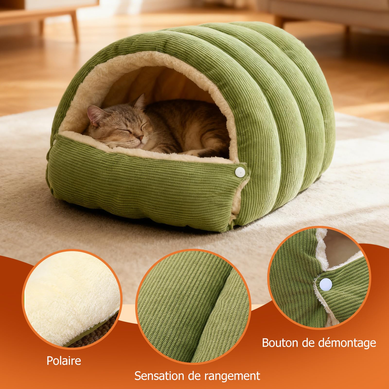 PETCUTE Niche pour Chien 2 en 1,Lit pour Chat d'intérieur,Niche Confortable pour Chien en Forme De Nid,Semi-fermé,Lit Igloo Amovible Lavable pour Chiens et Chats avec Bouton-Pression,Vert,M