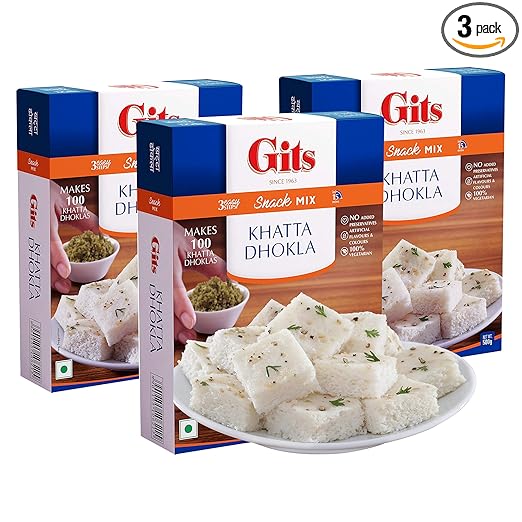 Gits Instant Khatta Dhokla Mix, Makes 100 Per Pack, Pure Veg, Instant Indian Snack Mix, 1500g (Pack of 3, 500g Each)
