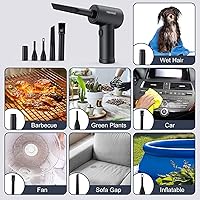 Vista 6 de Plumero de aire comprimido, 2 en 1, 120000 RPM inalámbrico con batería de 7600 mAh soplador de polvo para limpiador de teclado, soplador de aire