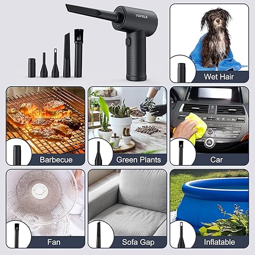 Miniatura 6 de Plumero de aire comprimido 120000 rpm, 3 velocidades, soplador de polvo inalámbrico de batería de 7600 mAh para limpiador de teclado, soplador