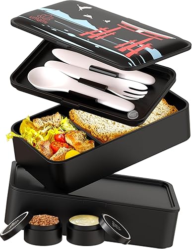 Miniatura 17 de Umami Bento Box - Caja todo en 1 para adultos con 4 utensilios, tarro de salsa grande, 2 divisores, 100% a prueba de fugas, apta para microondas y