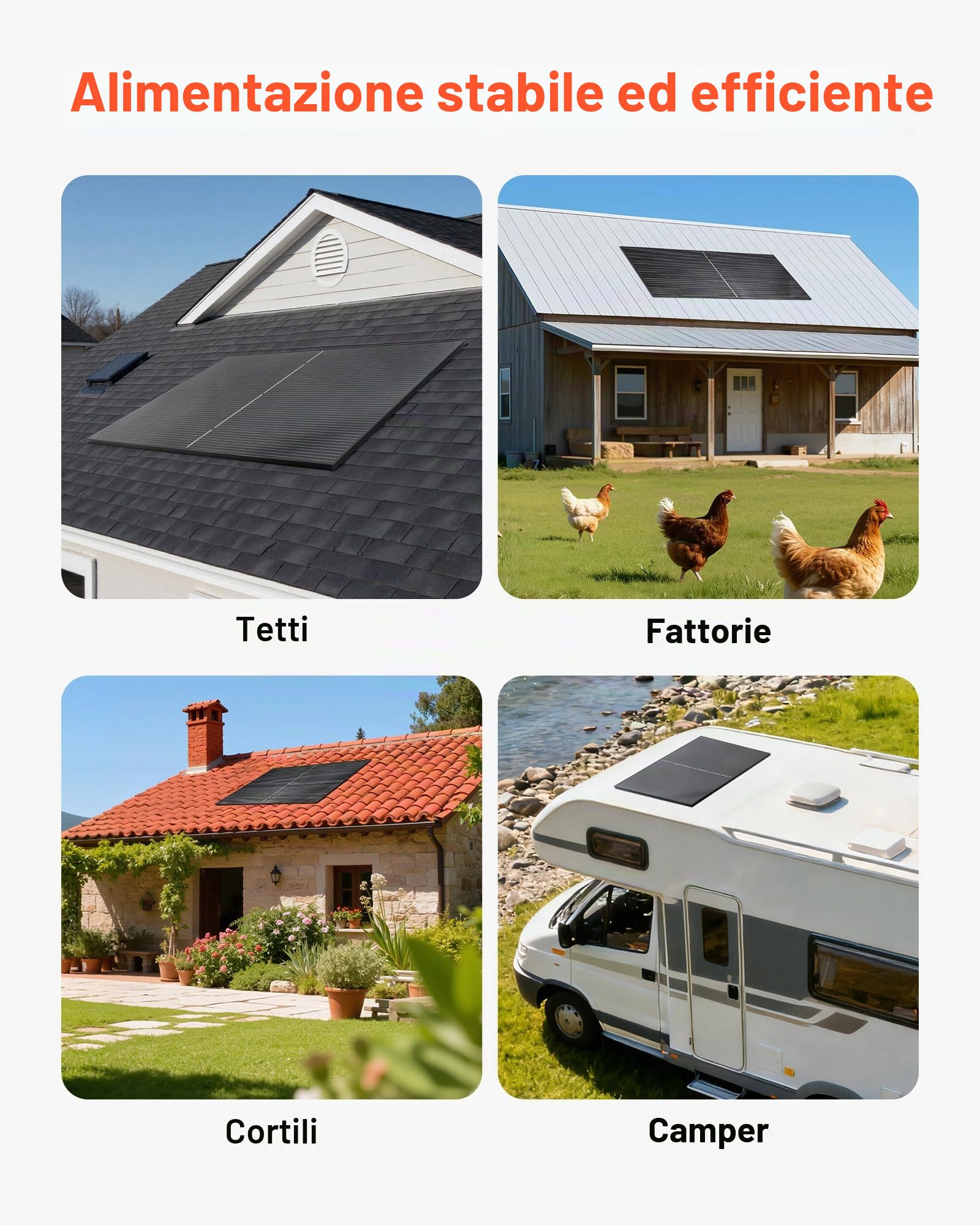 VEVOR Modulo Solare Monocristallino 2 Pezzi da 400 W ad Alta Efficienza con Uscita MC4 Stabile e Telaio in Alluminio, Impermeabile IP65 per Applicazioni su Tetti Piani per Auto, Barche, Camper