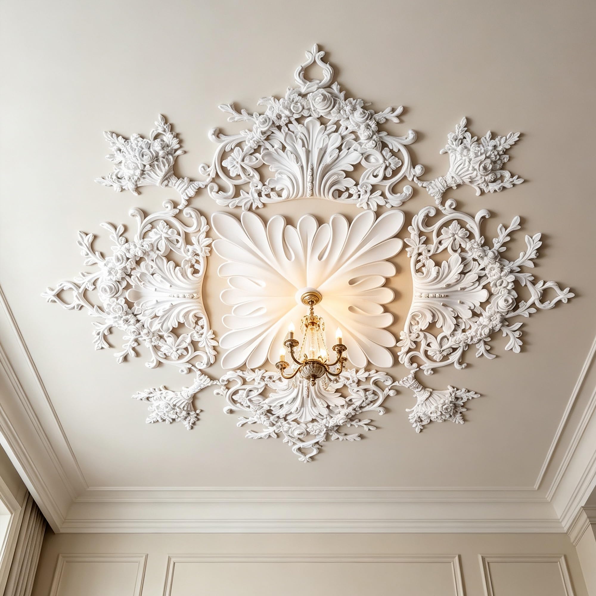 102cm Rosone Lampadario Soffitto Bianco Polistirolo Decorativo | Medaglione del Ventilatore Rotonda Moderno per Pareti Portalampada
