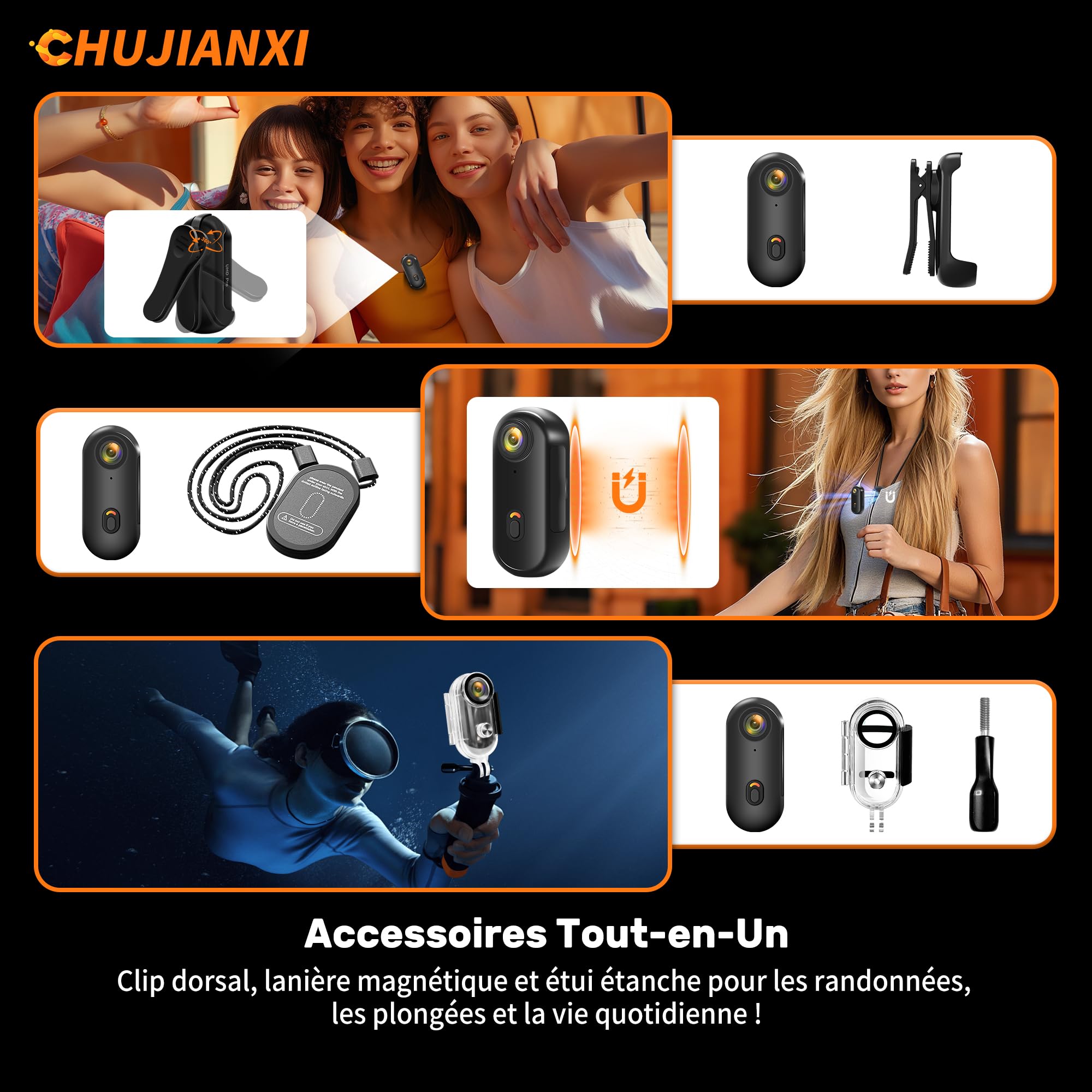 Caméra d'action 4K(64GB), Mini Caméra Sport WiFi, Mini Bodycam | 2026 nouvellement améliorée Camera Pouce Étanche Portative, Camera Piéton pour Velo Casque Motos Ski Surf Alpinisme Escalade