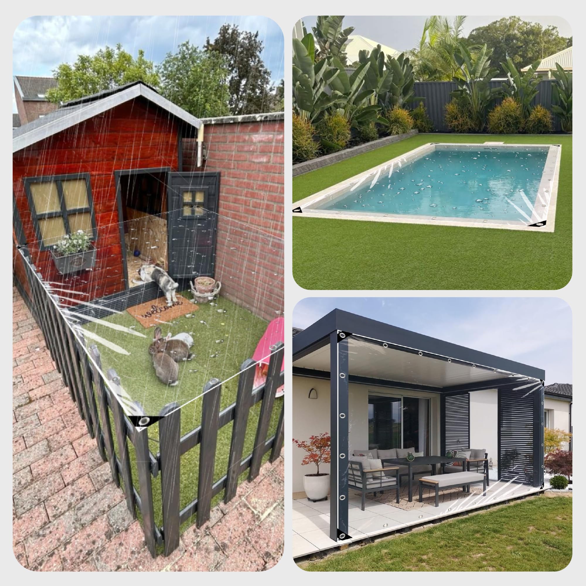 Lona Impermeable Transparente de 225x320 cm con Ojales, Tipo C, para jardín, Cubierta de Suelo, gallinero, Refugio Exterior.
