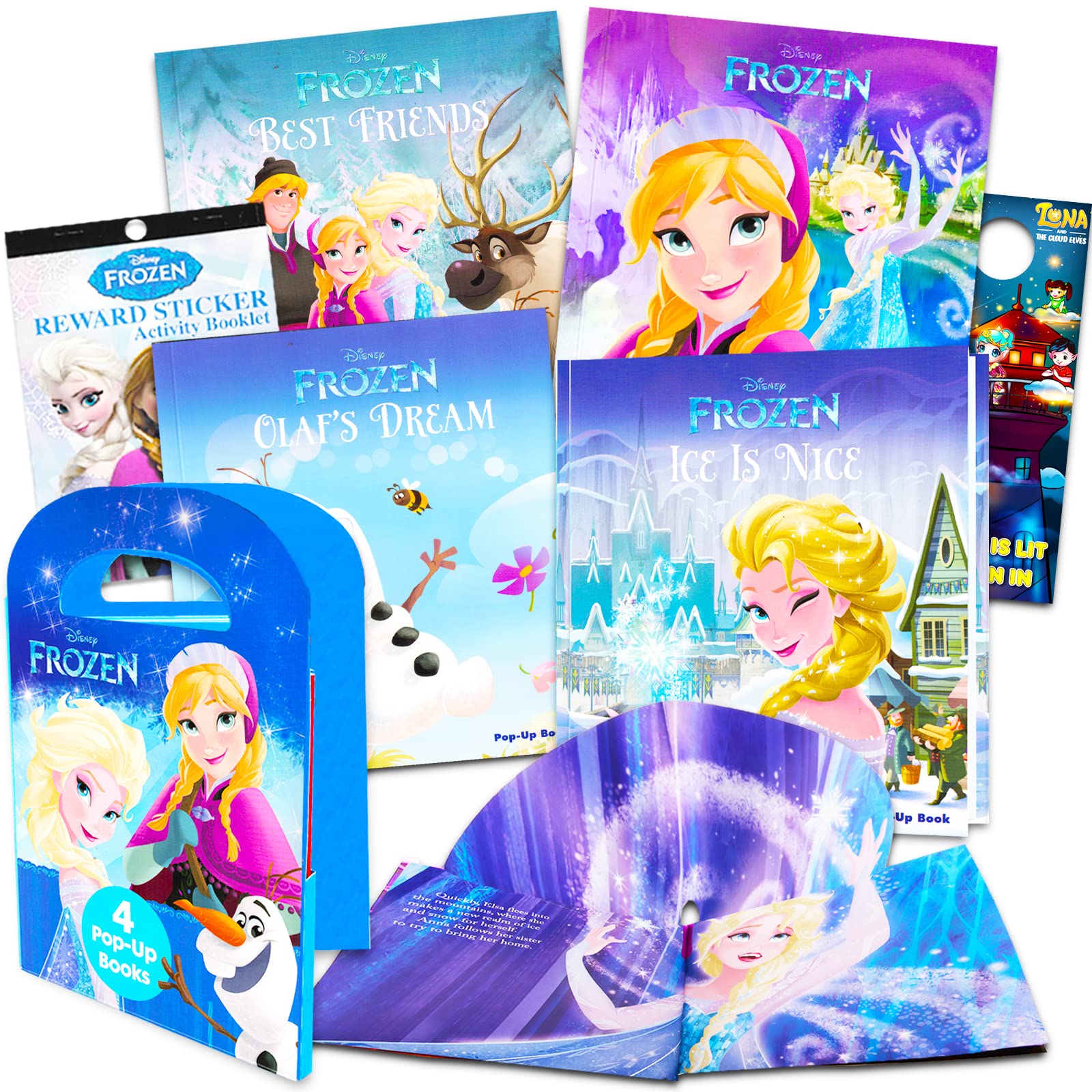 Disney Frozen Pop Up Books Set ~ Bundle with 4 Disney Frozen Bedtime Stories, Frozen Stickers, More | Disney Frozen Storybooks for Toddlers Kids