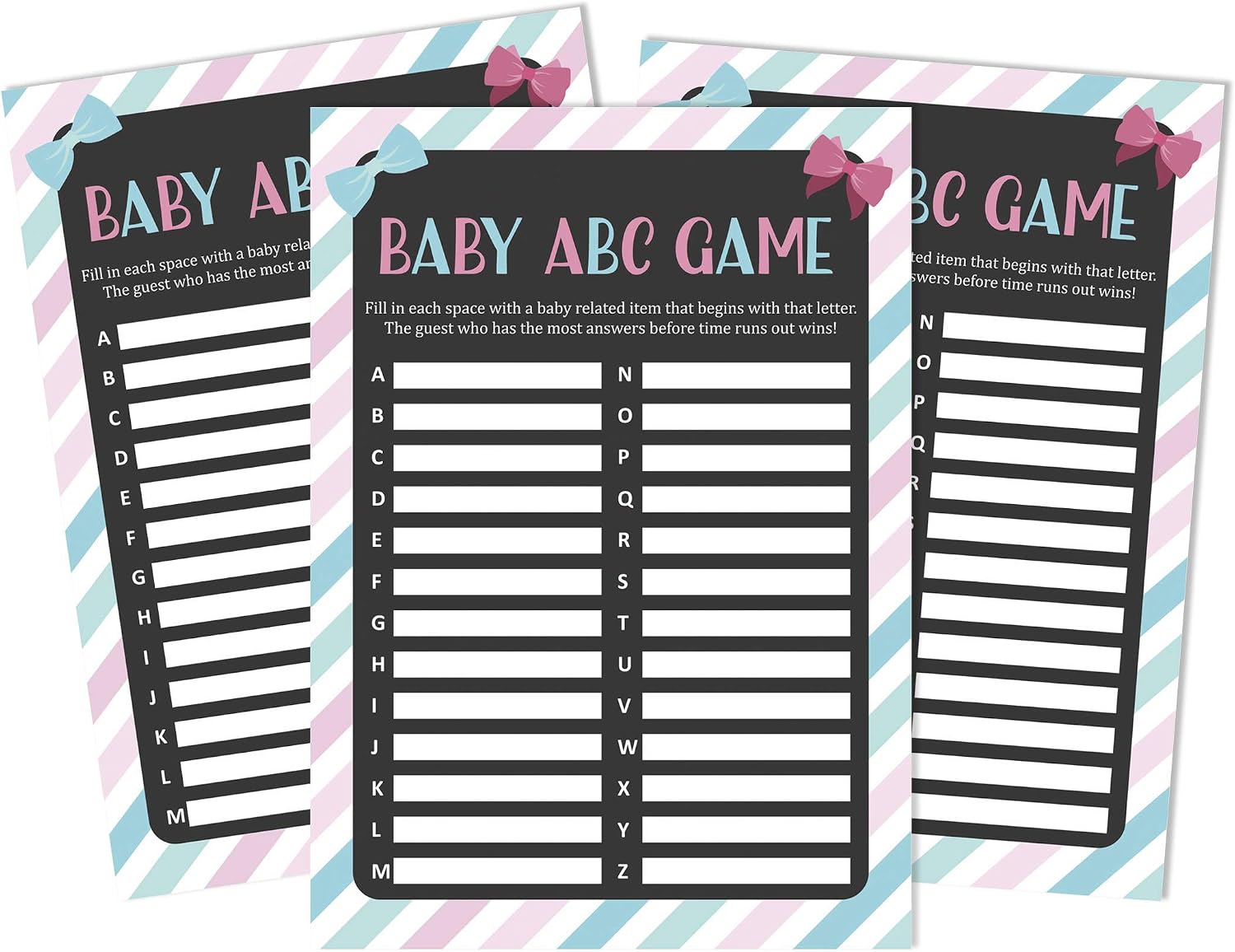 Amazon.com: Inkdotpot 50 Baby Alphabet ABC Game Stripe Gender Reveal Baby  Shower Game It's A Boy It's A Girl Party Supplies : Home & Kitchen