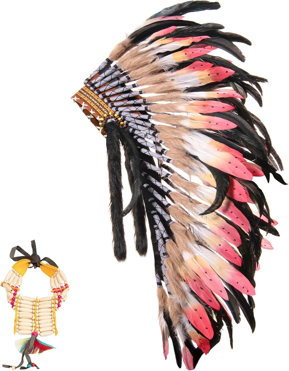 Ballinger Large Native Indian Headdress - Feather Headdress and Choker for Native Decor, Carnival, Halloween and Role Play