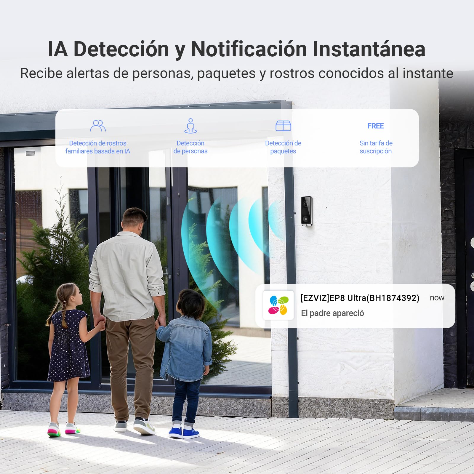 EZVIZ 6MP+2MP EP8 Ultra Timbre Inalámbrico Exterior Impermeable con Chime | Pantalla Interactiva con Videollamada, Detecta Persona/Paquete, Pre-Roll, 2 Baterías Recargables, 32GB eMMc Interno, Wi-Fi 6