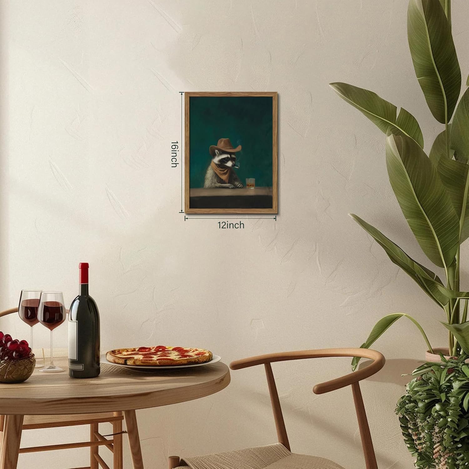 Framed Vintage Cowboy Raccoon Wall Art, Melancholy Raccoon with Hat and Whiskey Canvas Print, Retro Western Oil Painting Style Animal Artwork, Moody Rustic Wall Decor for Living Room Study 12x16in image 4