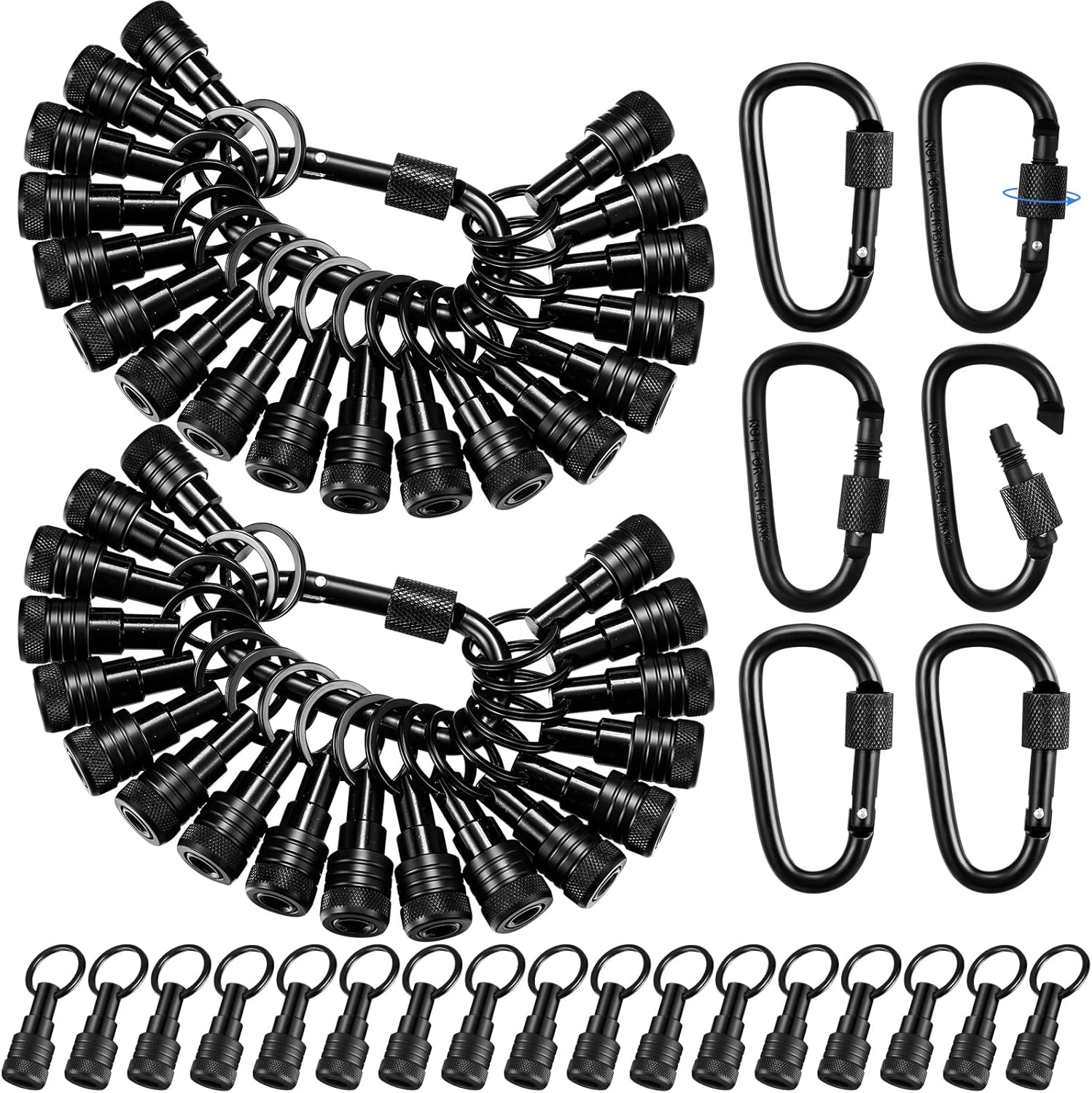 Threlaco 36 Pcs Upgraded Bit Holder Keychain, 1/4 Inch Socket Hex Shank Bit Holders Aluminum Alloy Quick Release Screwdriver Extension Tool for Impact Driver Drills Nut Gifts for Men (Black)