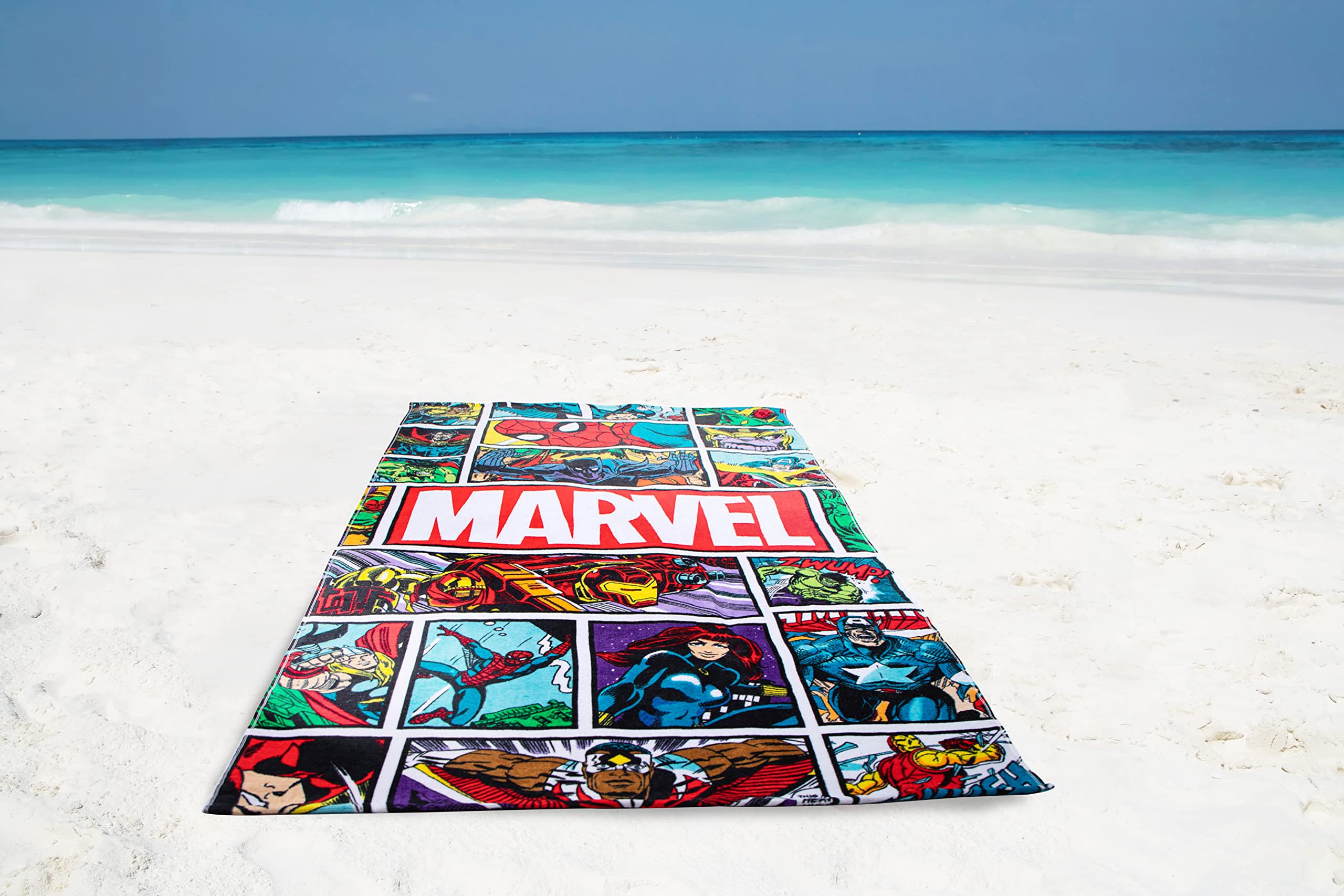 Jay Franco Marvel Comics Fumetto d'Epoca 86cm x 162cm Grande Asciugamano da Spiaggia in 100% Cotone/Telo Mare