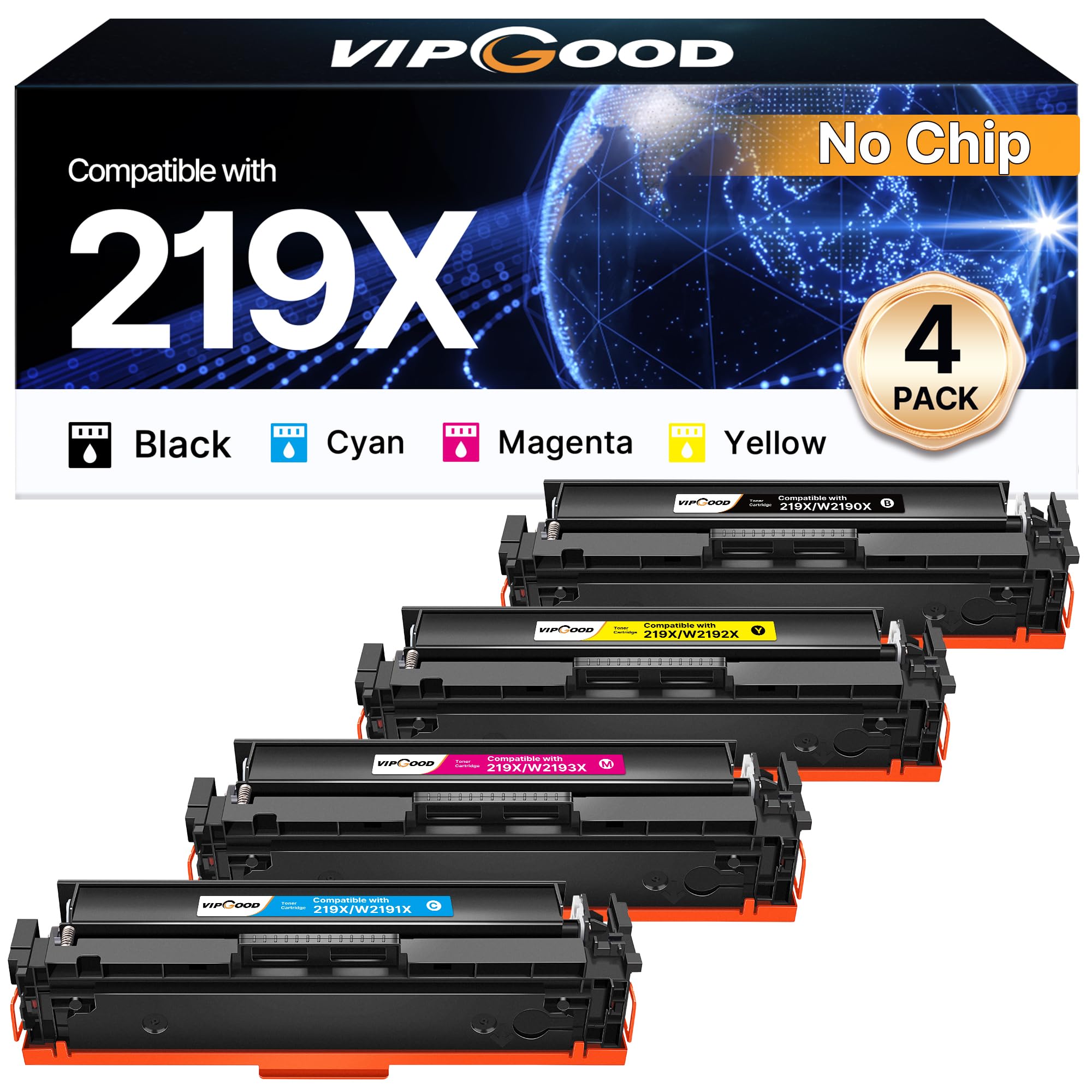 VIPGOOD 219X Cartucce toner Compatibile per HP 219A 219X Toner per HP Color Laserjet Pro MFP 3302FDWG 3302SDWG 3302FDNG 3202DW 3302FDW 3302SDW 3202DN 3302FDN (1Nero 1Ciano 1Giallo 1Magenta, 4-Pack)