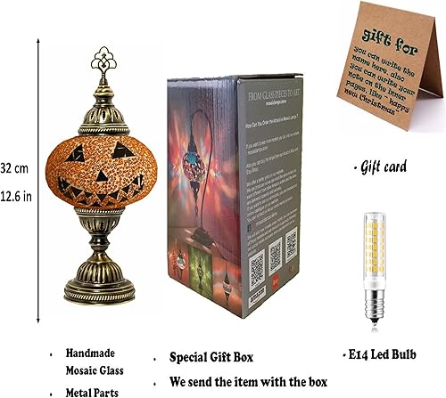 Miniatura 5 de Lámpara de mesa de calabaza para decoración de Halloween, lámpara de cristal de calabaza turca hecha a mano, pantalla de lámpara de calabaza,