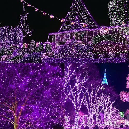 Miniatura 7 de WATERGLIDE Guirnalda de 1000 luces LED de Halloween, 328 pies, alambre verde, luces LED decorativas con control remoto y 8 modos, impermeable para