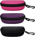 MOLSHINE 3 Pieces Portable Hard Shell Sunglasses Case, Zipper Eyewear Eyeglasses Case with Hook for Women Men Travel Sports