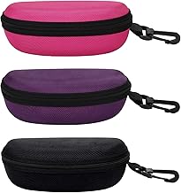molshine 3 Pieces Portable Hard Shell Sunglasses Case, Zipper Eyewear Eyeglasses Case with Hook for Women Men Travel Sports
