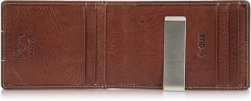 Tony Perotti Cartera delgada de cuero italiano con clip para dinero, billetera RFID ultra delgada con ranuras para tarjetas de crédito, Marrón,