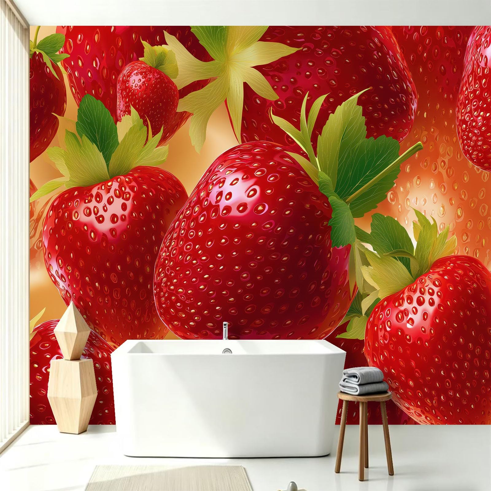 Carta da parati fotografica in seta moderna con fragole, carta da parati XXL, decorazione da parete per negozi di dessert, cucina, 200 x 140 cm