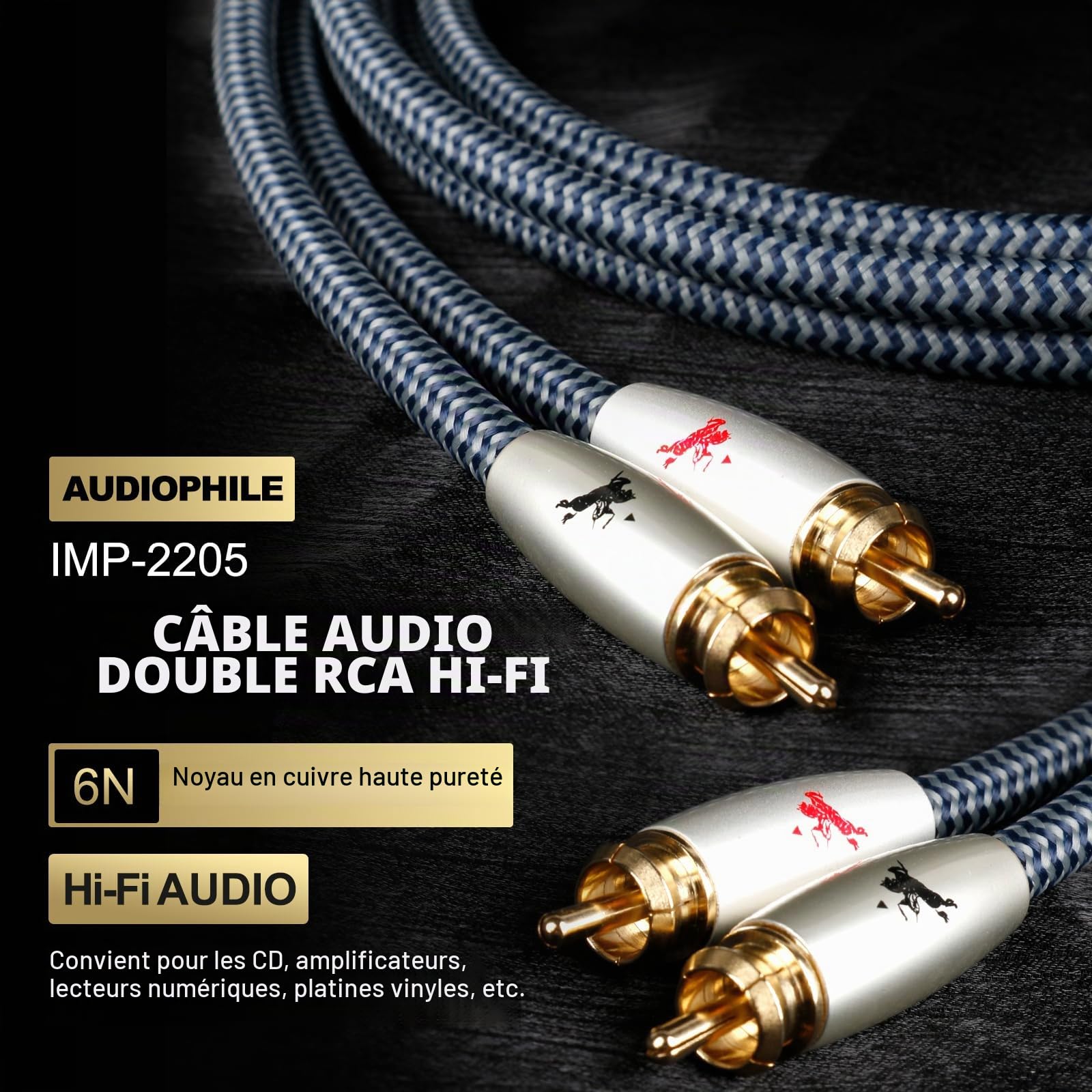 Impeto Cable RCA Hifi Haut de Gamme Câble RCA Audio Stéréo Male Male 5m, haute qualité audiophile 6N OFC, Compatible Pour CD, Amplificateur, Home Cinéma et Systèmes HiFi 5m