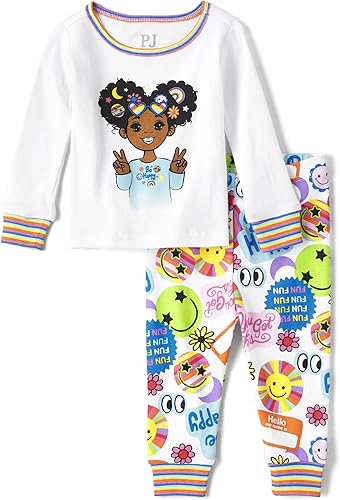 The Children's Place Conjunto de pijama de 2 piezas de camiseta de manga larga y pantalones ajustados 100% algodón para bebé y niña pequeña