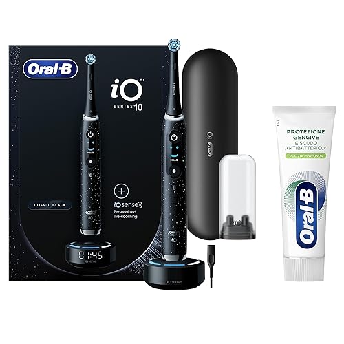 Immagine del prodotto Oral-B Spazzolino Elettrico Ricaricabile iO 10 Nero, 1 Testina, 1 Custodia Da Viaggio ricaricabile, 1 Caricatore iO Sense + 1 Dentifricio Protezione Gengive Pulizia Profonda 75ml