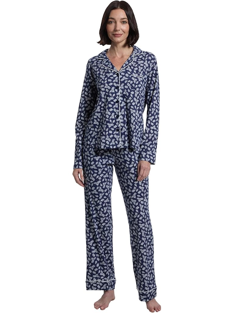 Blue Karen Neuburger Petite Jolly & Bright Long Sleeve Notch Top & Long Pants Set