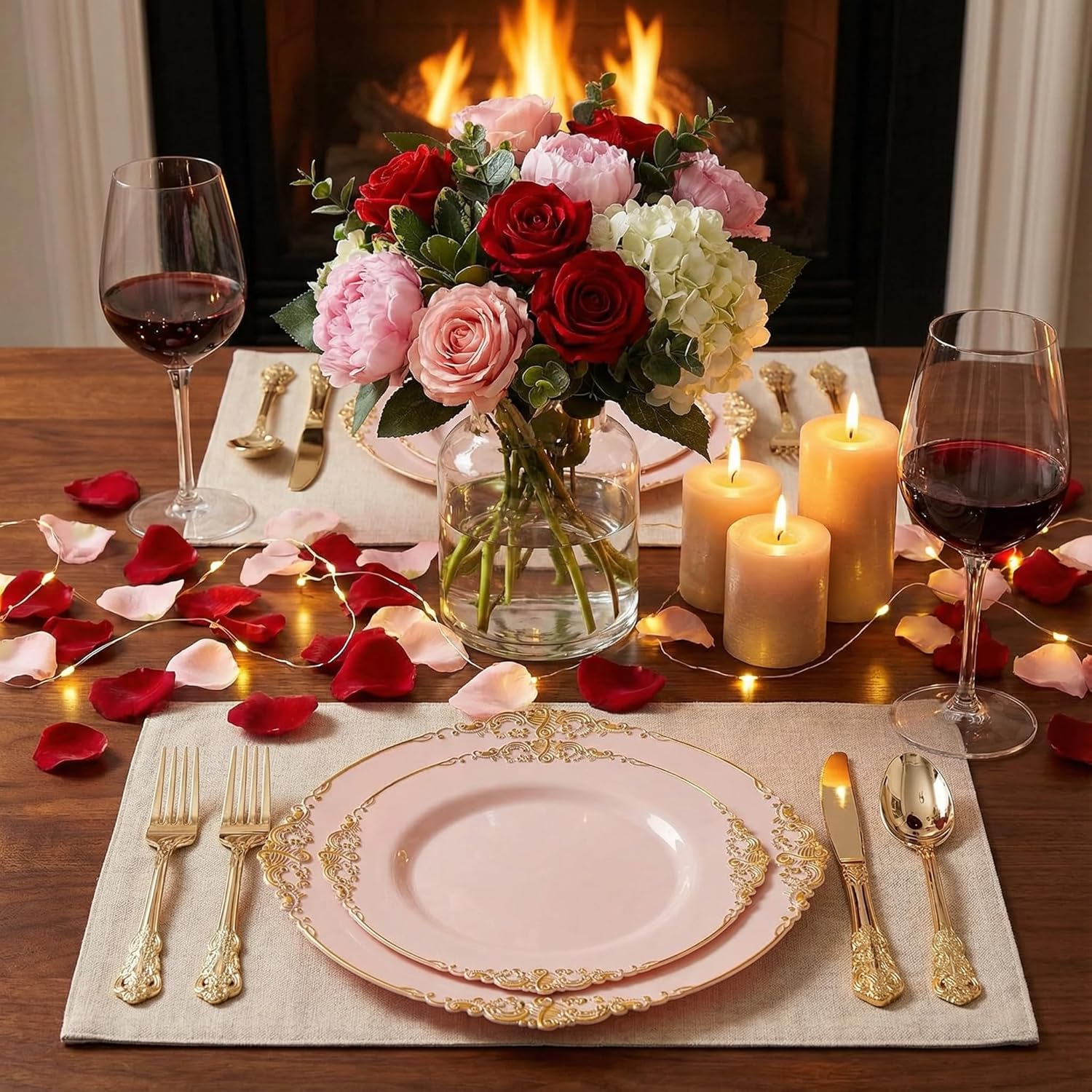 125PCS Pink and Gold Plastic Plates - Pink Disposable Plates - Vintage Plate with Gold Plastic Silverware Set for 25 Guests for Weddings Baby Shower Parties - Image 6