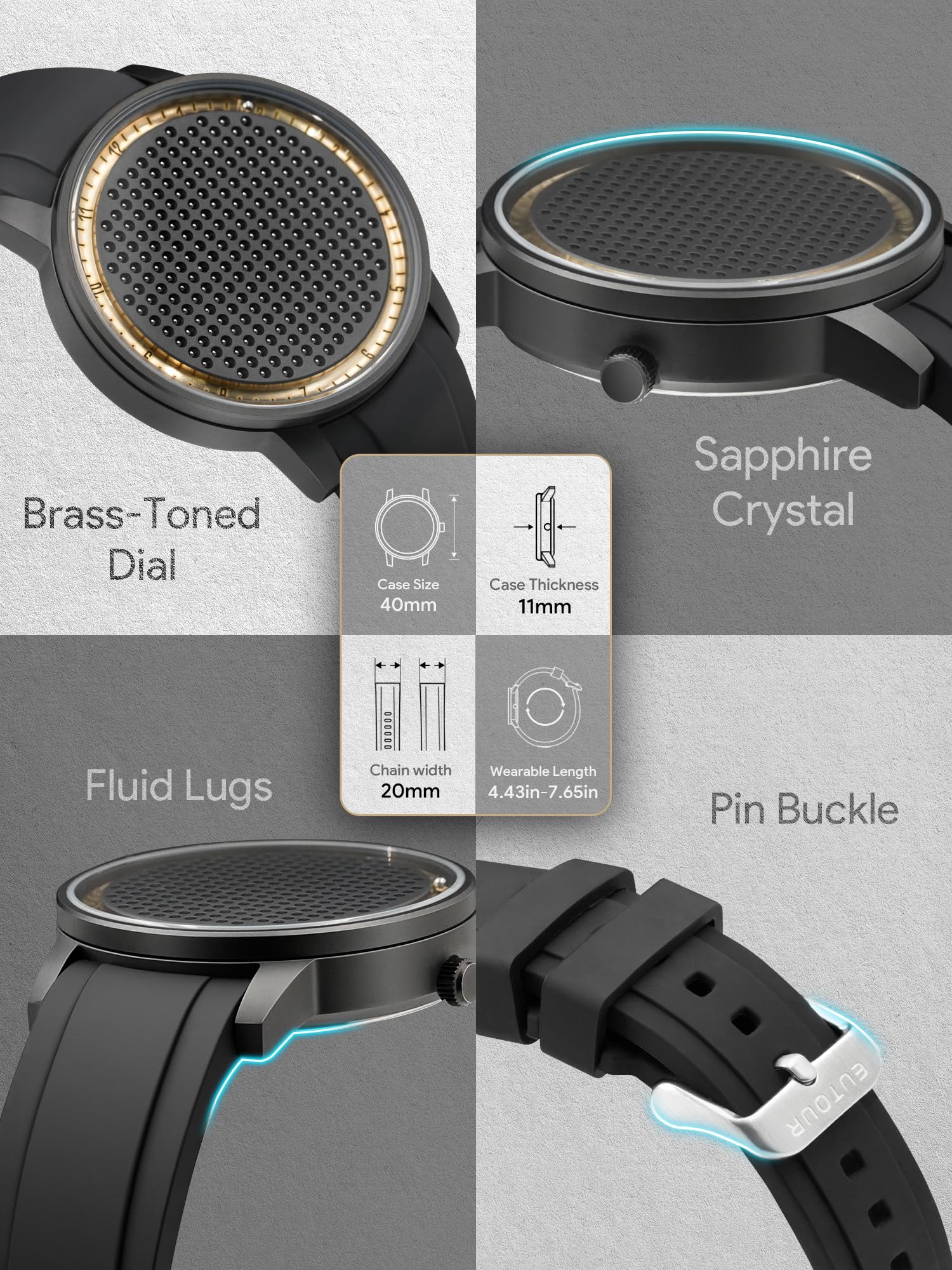 EUTOUR Orologio Magnetico da Uomo con Inseguimento Dinamico Creativo Minimalista alla Moda Orologio al Quarzo con Cuscinetto a Sfera 40mm Cinturino in Silicone Nero