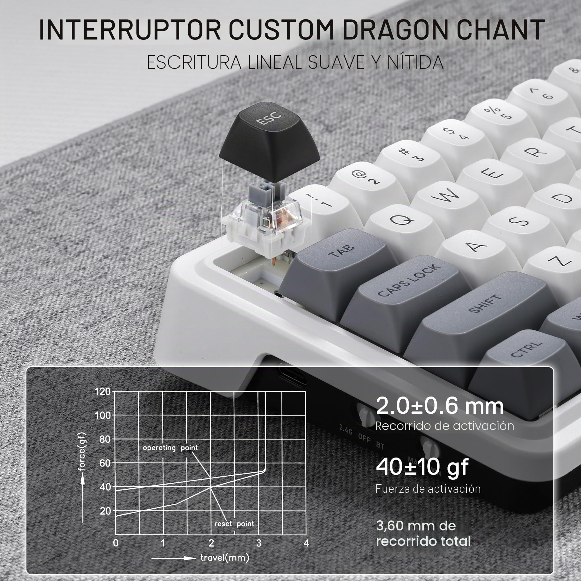 Redragon K722 Pro Teclado Gaming RGB Gasket 60% Inalámbrico Hot Swap | Base Free-Mod Compacto Mecánico 5 Capas Amortiguación Ruido Tapas Teclas Redondas PBT US Layout