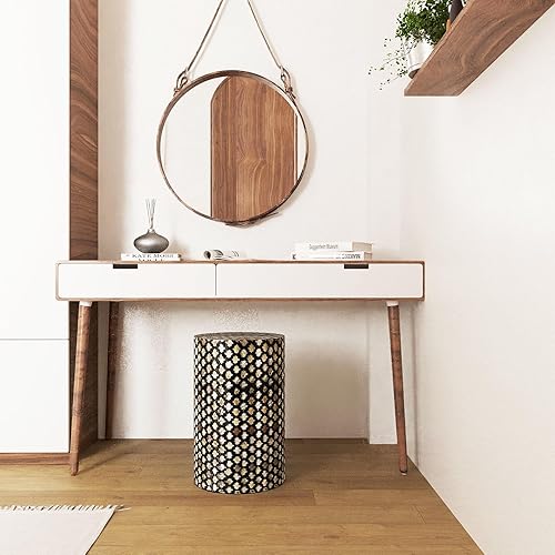 Miniatura 7 de PEMAR Mesa auxiliar de tambor con incrustaciones de nácar, mesa auxiliar de nácar, taburete de tambor, cilíndrico redondo, mosaico contemporáneo,