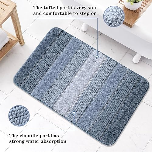 Miniatura 3 de Kmson Juego de 3 alfombras de baño de felpilla ombré, antideslizantes, ultra suaves, lavables, peludas para bañera, tapete de ducha de microfibra