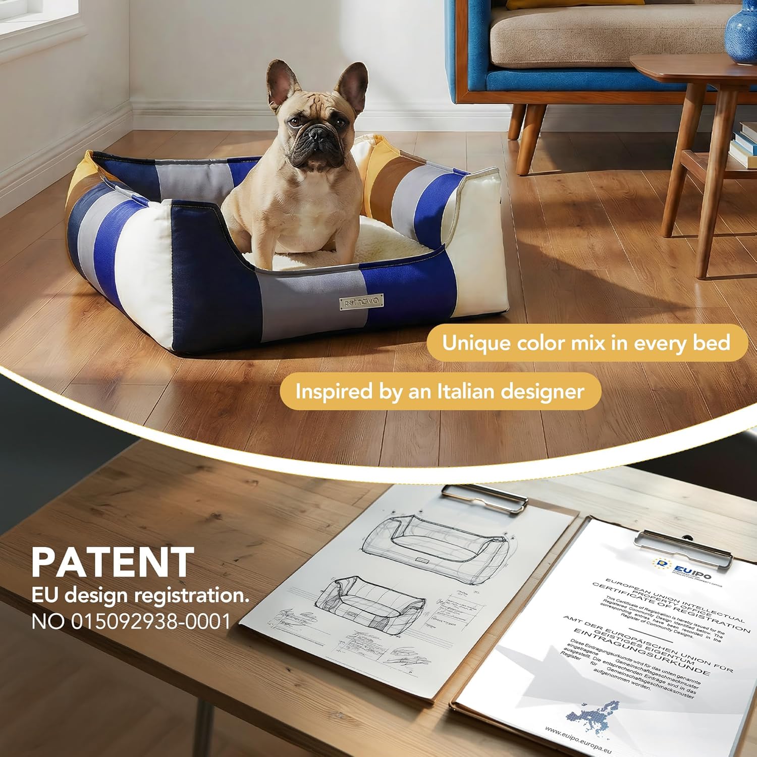 PETNOVO Dog Bed Small Dogs – Removable Washable Cover, Reversible Fleece Cushion, Non-Slip Bottom, Colorful Rainbow Pattern, Gift Box, 25.6 × 17.7 × 7.1 in