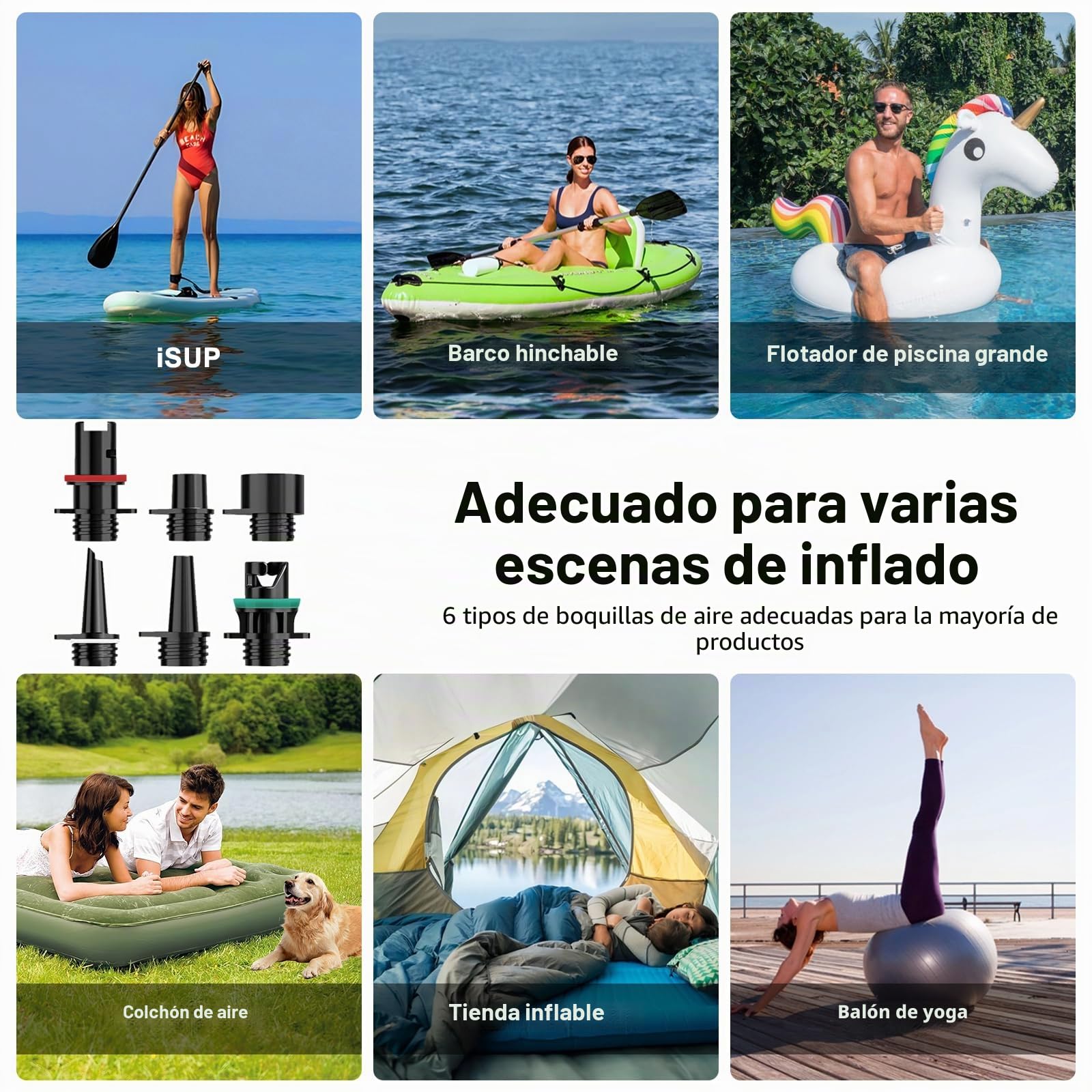 Bomba Eléctrica 20 PSI para Sup - Bomba Inteligente Recargable con Conector 12V, Inflado/Desinflado con Parada Automática - para Paddle, Kayak, Carpas, Colchonetas de Aire, Juguetes de Piscina