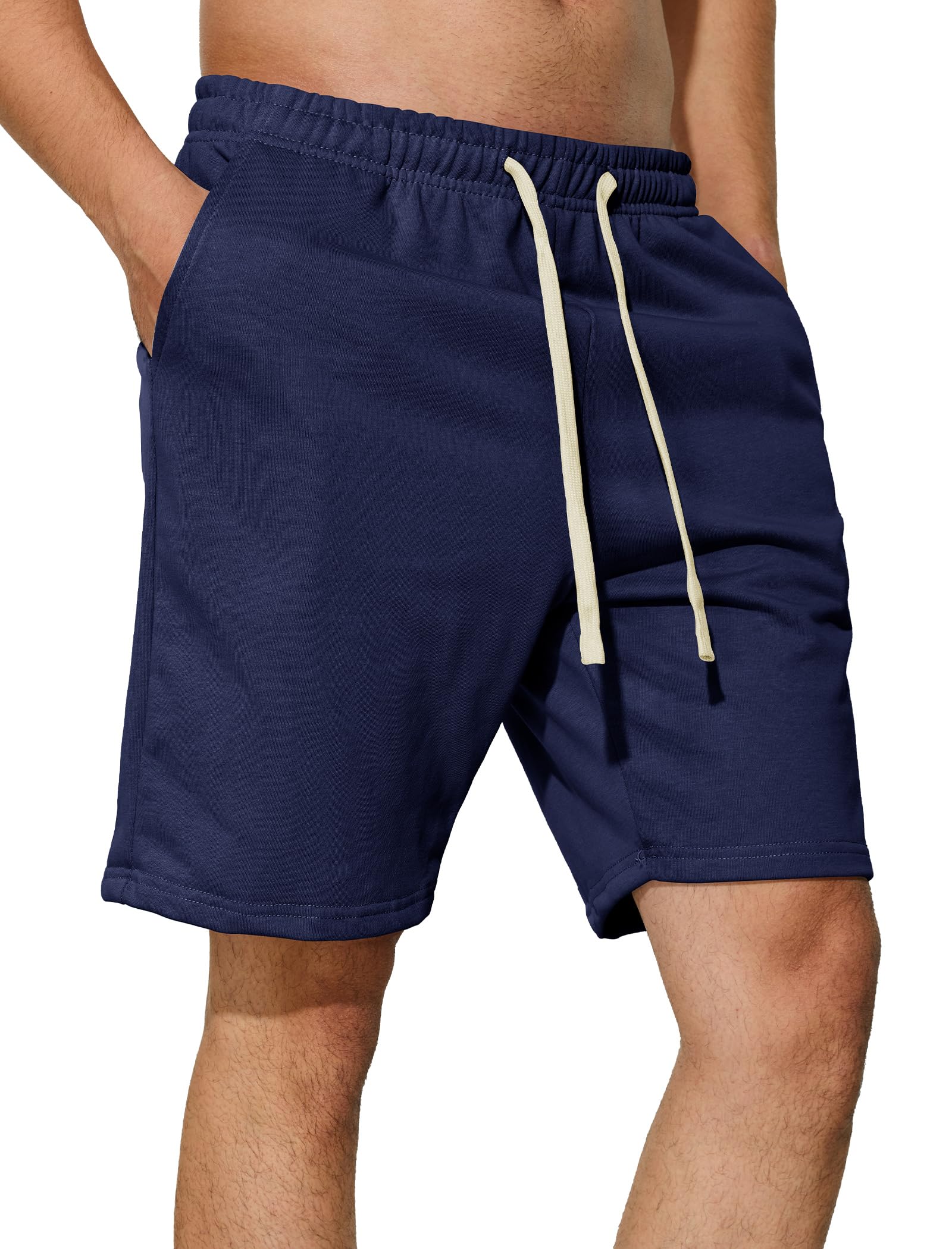 Men's Sweat Shorts 7 Inch Inseam Cotton Summer Beach Shorts Elastic Waist Casual Workout Athletic Shorts