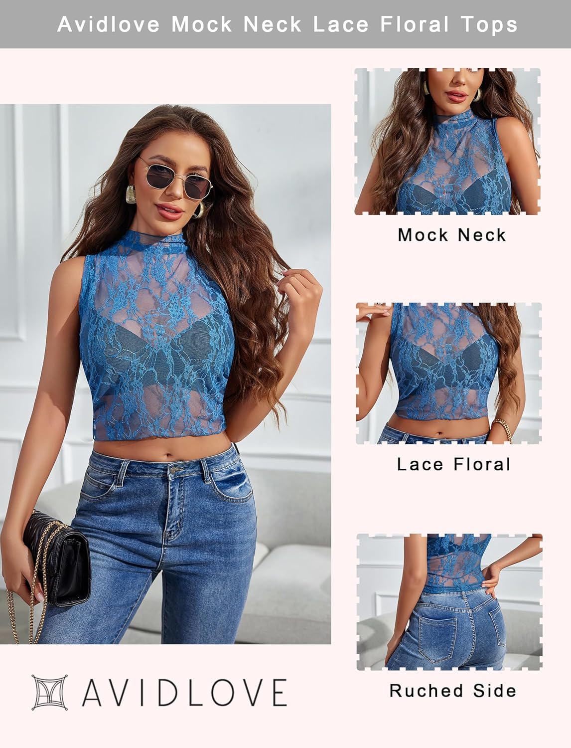 Avidlove Lace Tops for Women Mock Neck Camisole Top Sexy Crop Y2k Tank Going Out Outfits 2025 Trendy - Image 4