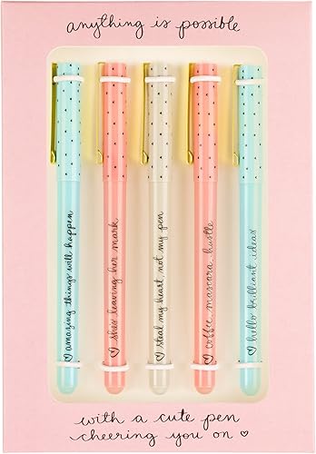 Eccolo Dayna Lee Collection Anything is Possible - Bolígrafos de punta fina de tinta negra (juego de 5), citas inspiradoras, caja de regalo