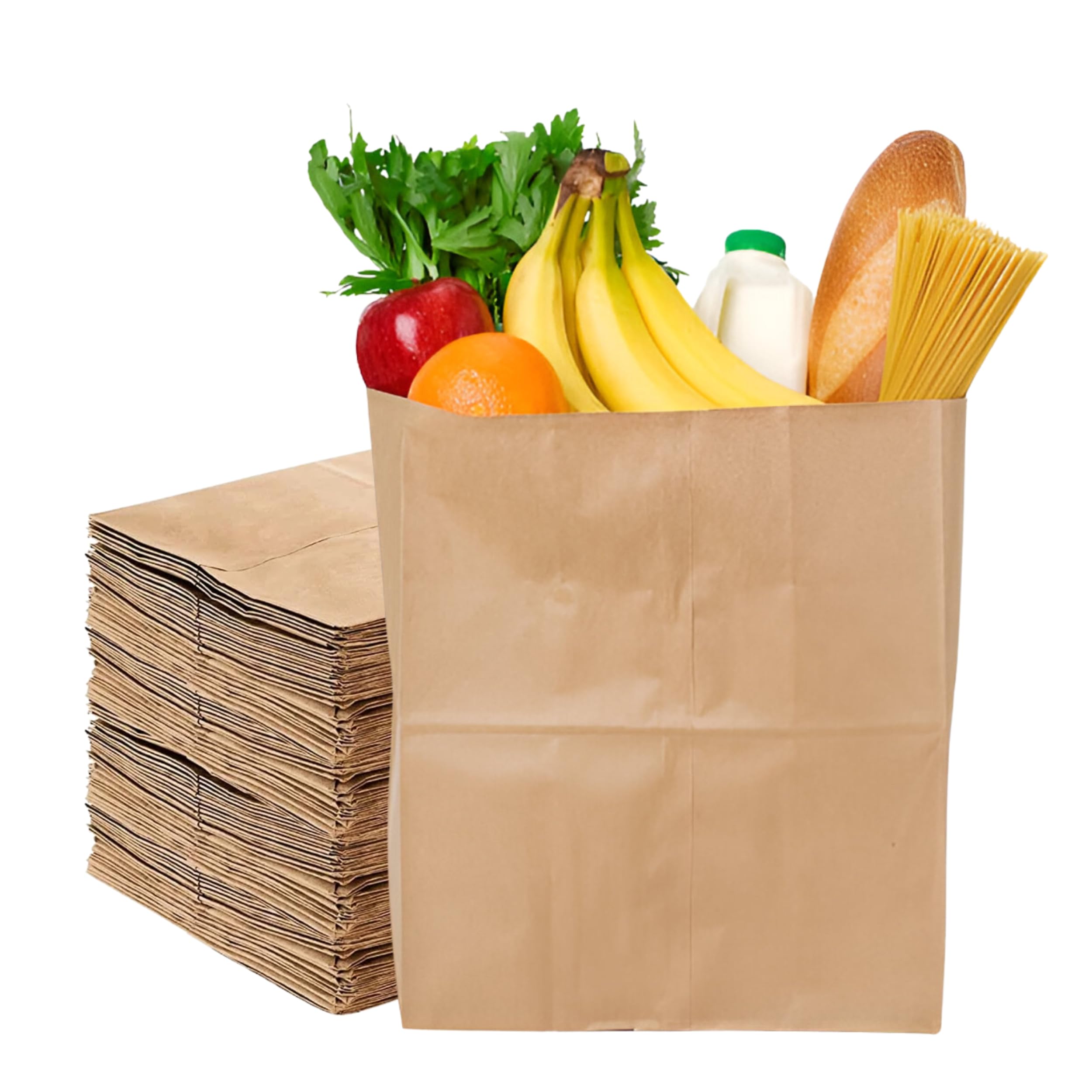 Concession Essentials Paper Grocery Bags, 12x7x17 inches, 57lb Kraft Brown, 125 Count